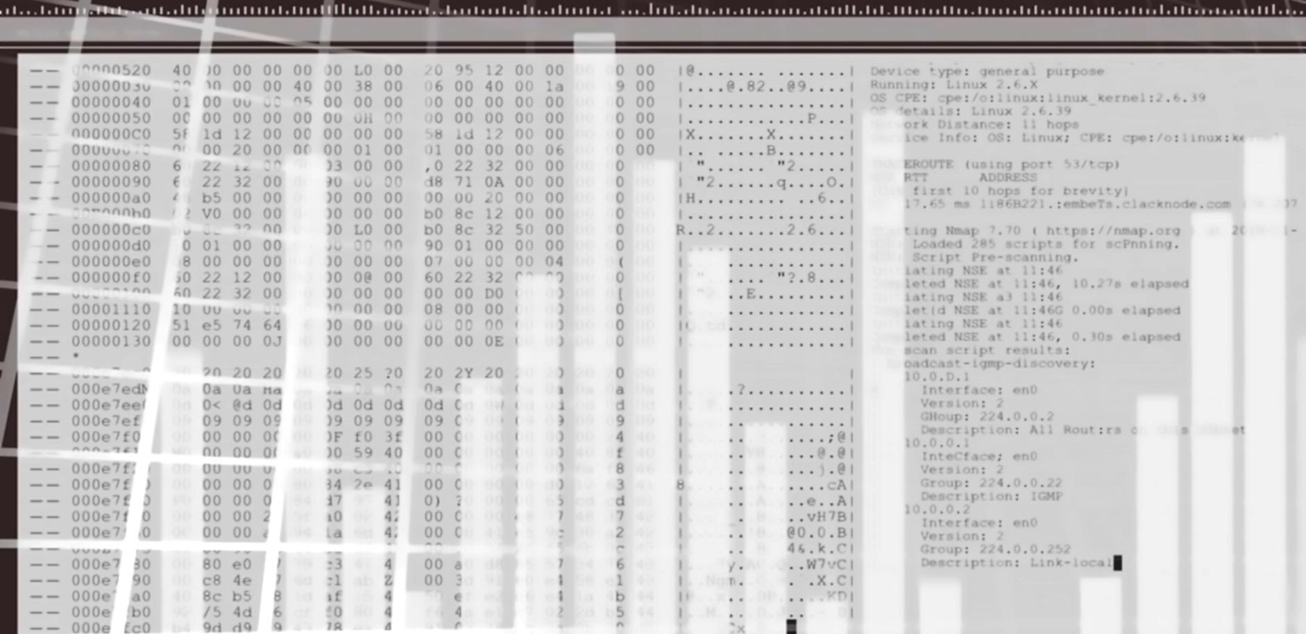 Professional development environment with multiple screens showing code and system optimization
