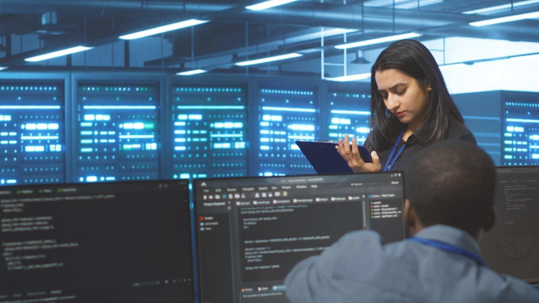 Modern office setup showing integrated business systems and automation tools in action